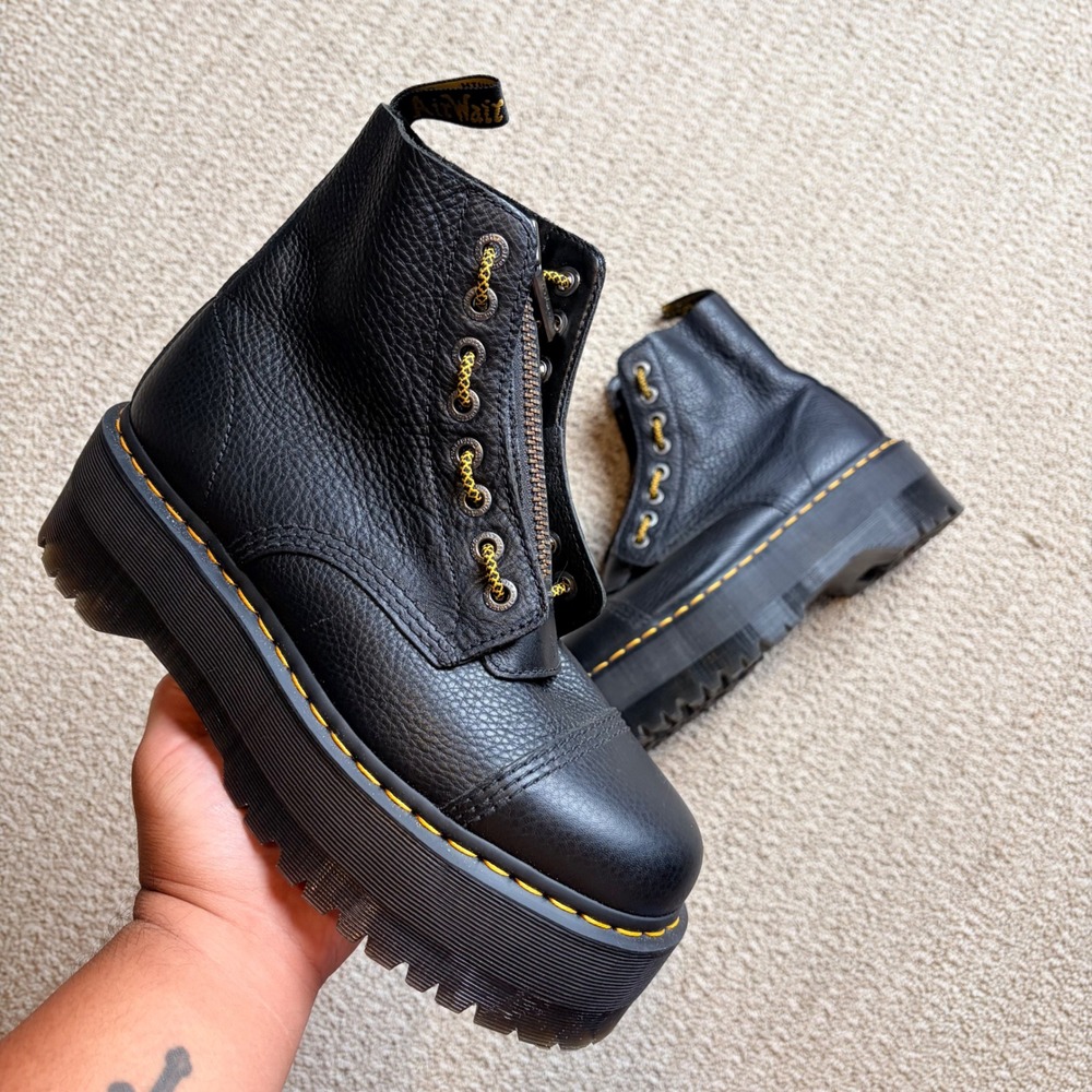 Dr. Martens Sinclair Max Black Pisa Leather Platform Boots Women 11 Men 9.5